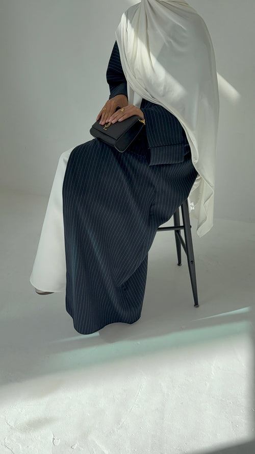 Navy Pinstripe Open Abayah