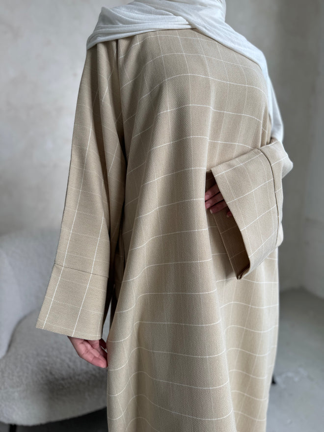 CREAM GRID ZIP ABAYAH