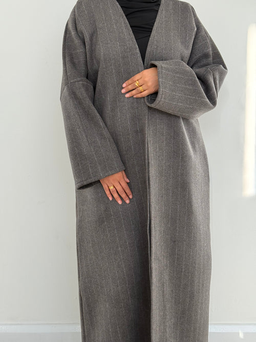 Grey Stripe Wool Coat abayah