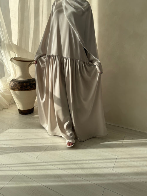 Satin Pearl ruched hem dress