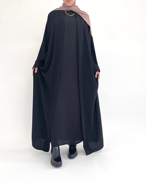 Black linen open abayah