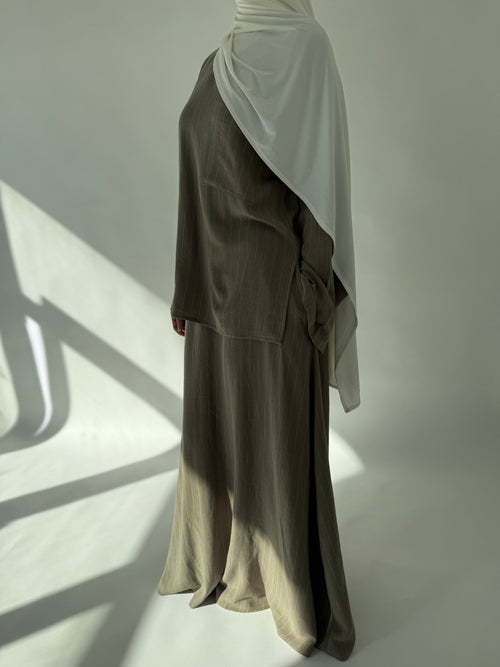 Khaki linen stripe co-ord skirt set