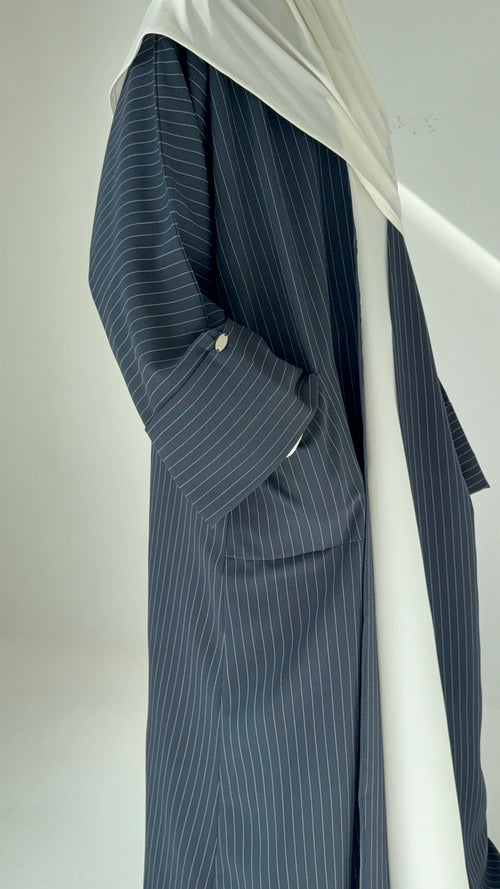 Navy Pinstripe Open Abayah