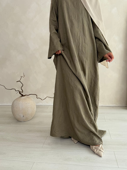 Embroidered khaki Linen abayah
