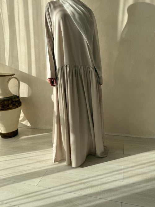 Satin Pearl ruched hem dress