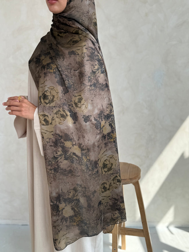 Printed Silk Hijaabs: Brown rose