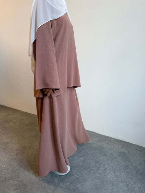 Dusty pink linen co-ord skirt set