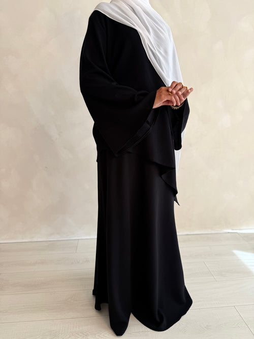 Asymmetrical textured skirt set: Black