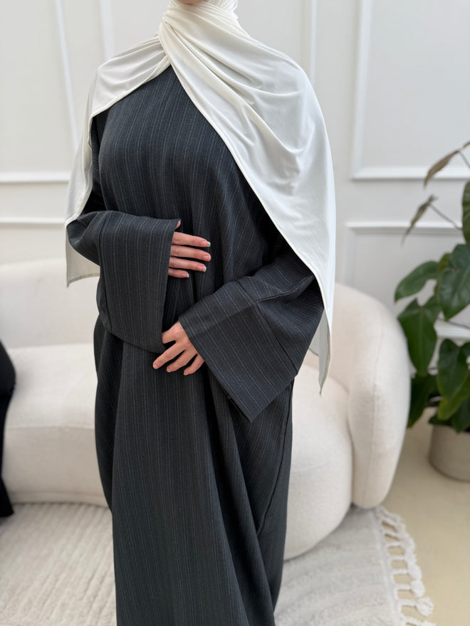 Dark green pinstripe ZIP abayah