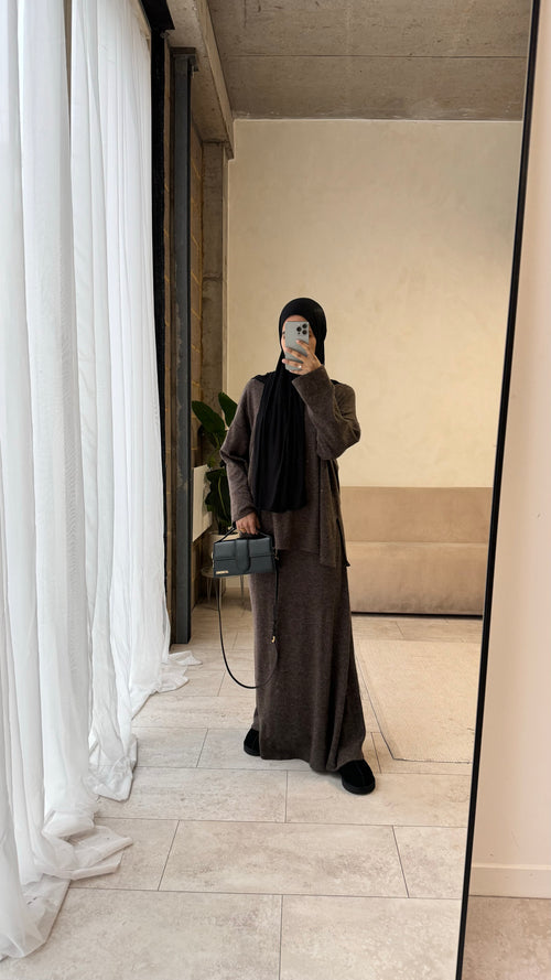 Brown Wool co-ord skirt set