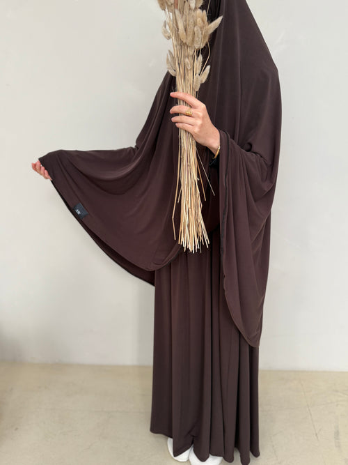 Brown Khimar Skirt Set