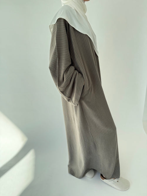Khaki Linen Stripe abayah