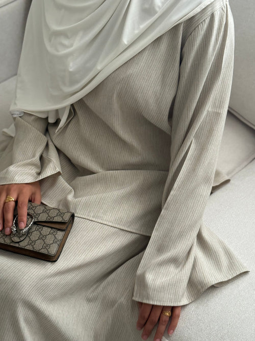 Beige Stripe linen co-ord Set