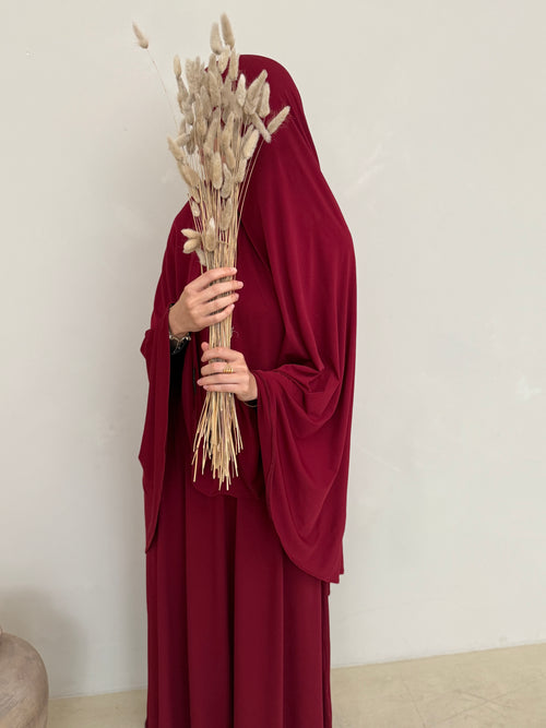 Maroon Khimar Skirt Set