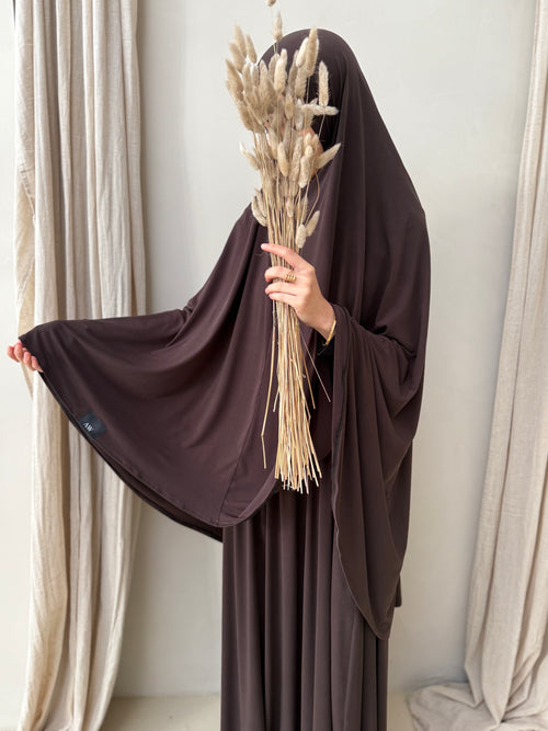 Brown Khimar Skirt Set