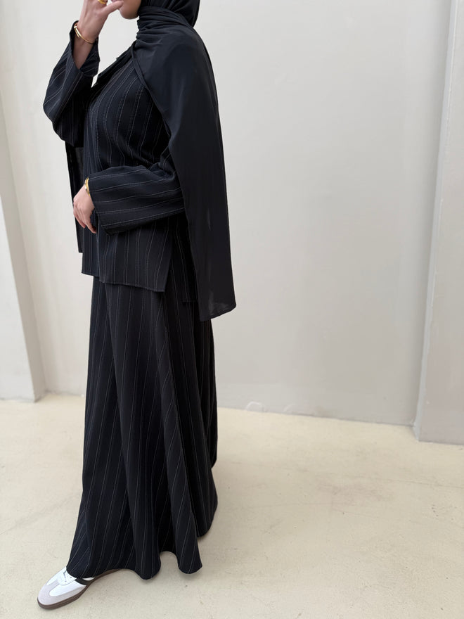 Black striped co-ord skirt set