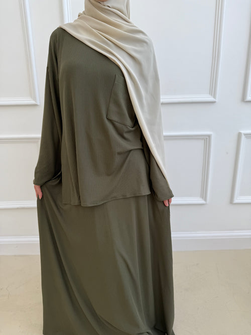 Khaki Ribbed co-ord skirt set