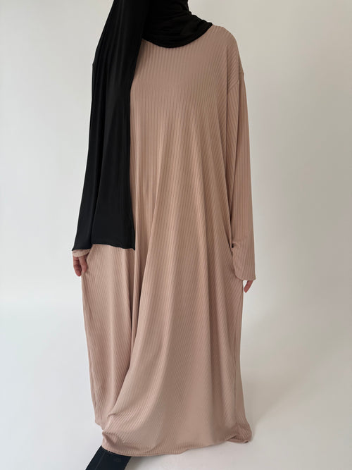 Beige Ribbed Dress