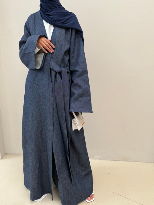 Denim-wrap coat abayah