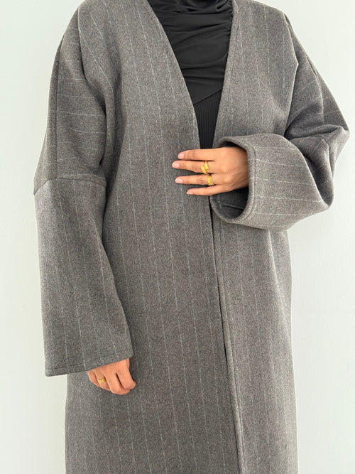 Grey Stripe Wool Coat abayah