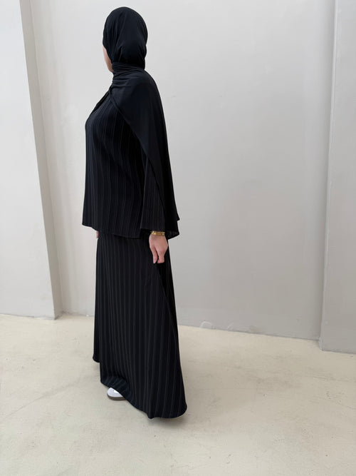 Black striped co-ord skirt set