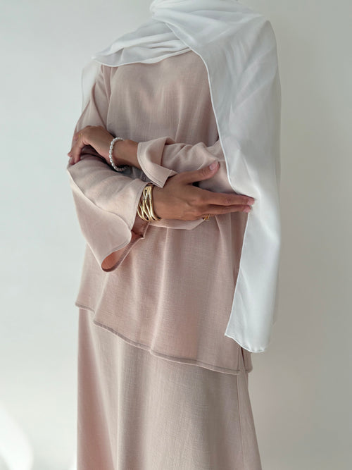 Blush linen co-ord skirt set
