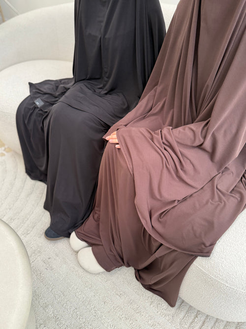 Brown Khimar Skirt Set