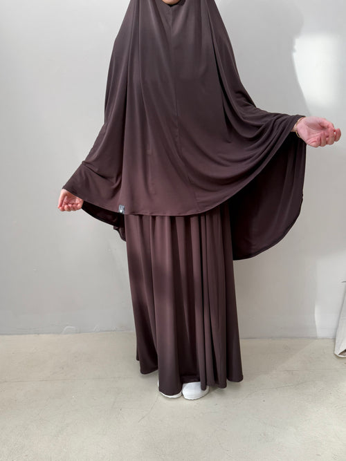 Brown Khimar Skirt Set