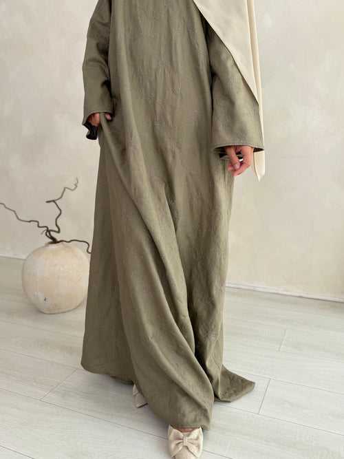 Embroidered khaki Linen abayah
