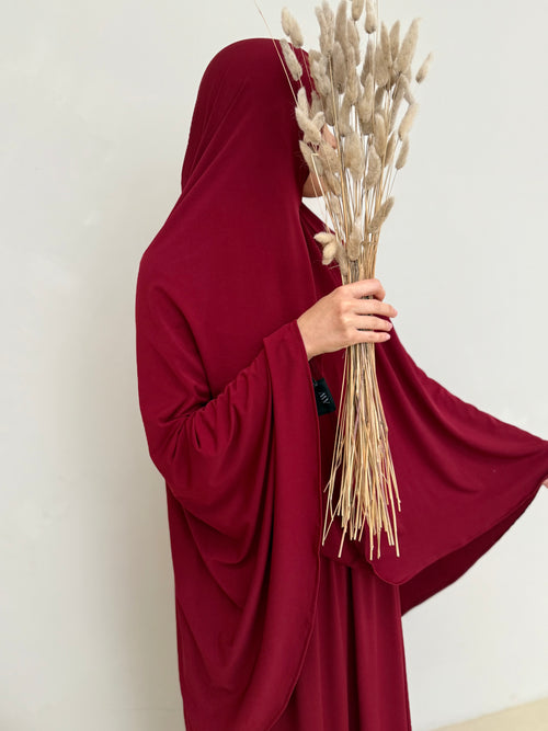 Maroon Khimar Skirt Set