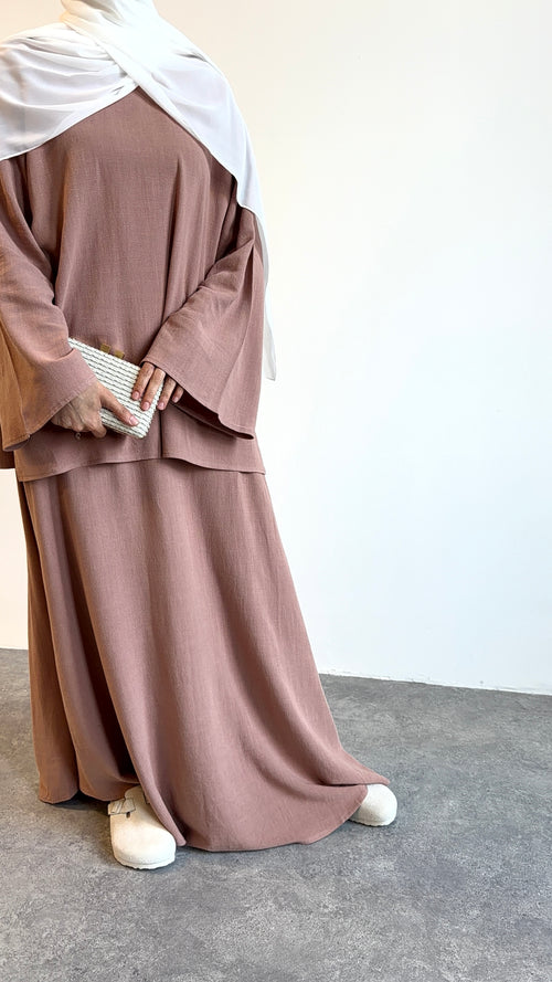 Dusty pink linen co-ord skirt set