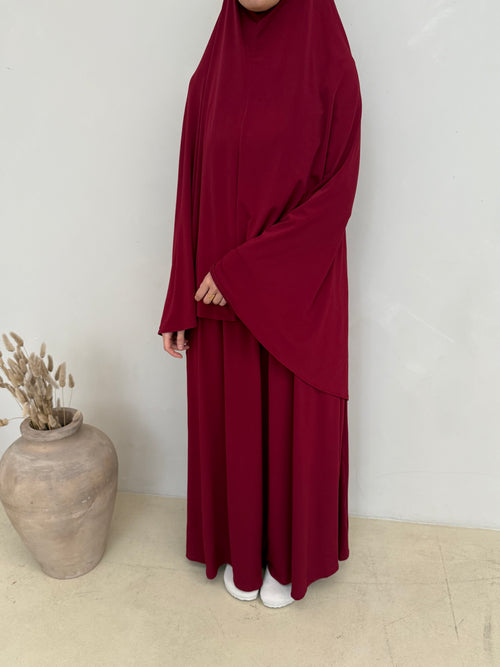 Maroon Khimar Skirt Set