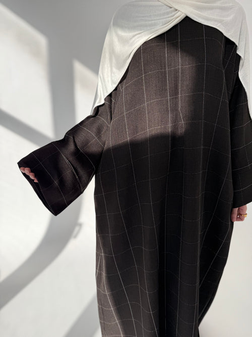Brown Grid Zip Abayah
