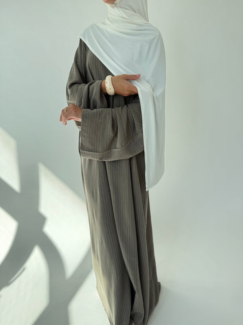 Khaki Linen Stripe abayah