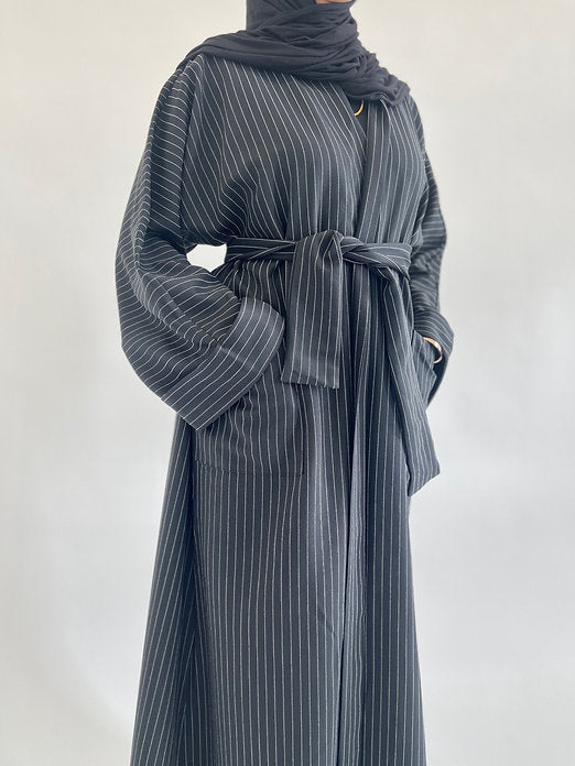 Black pinstriped coat abayah
