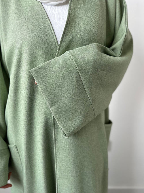 Almond green coat abayah