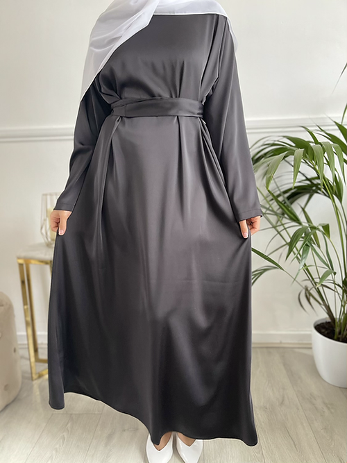 Black satin slip-dress