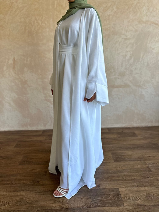 White textured slit-sleeve abayah