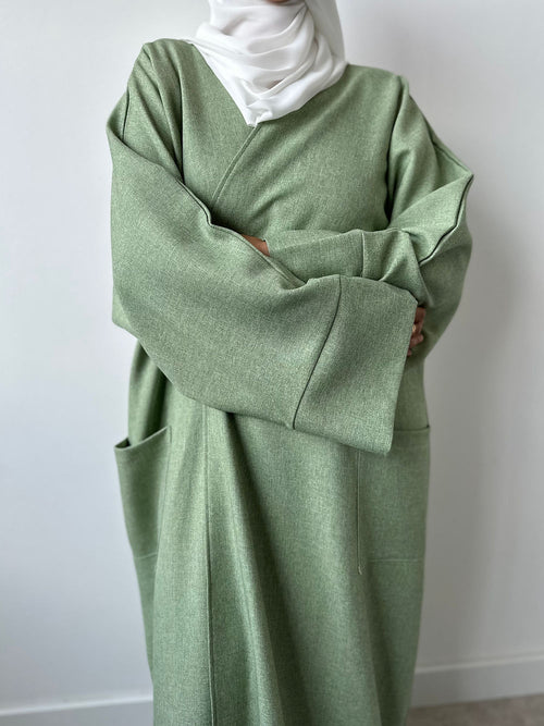 Almond green coat abayah