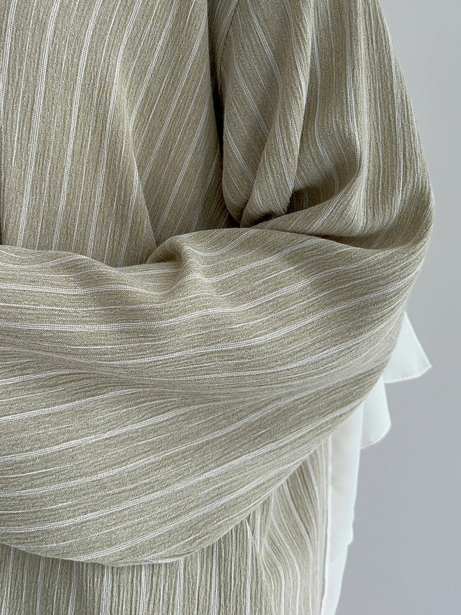 Beige linen stripe Dress ZIP