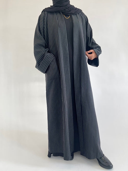 Black pinstriped coat abayah
