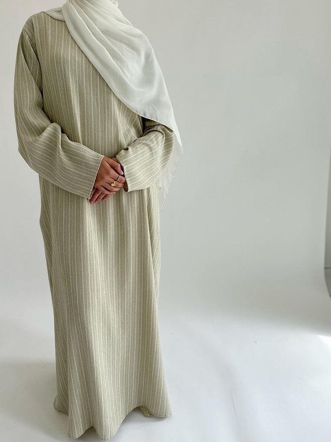 Beige linen stripe Dress