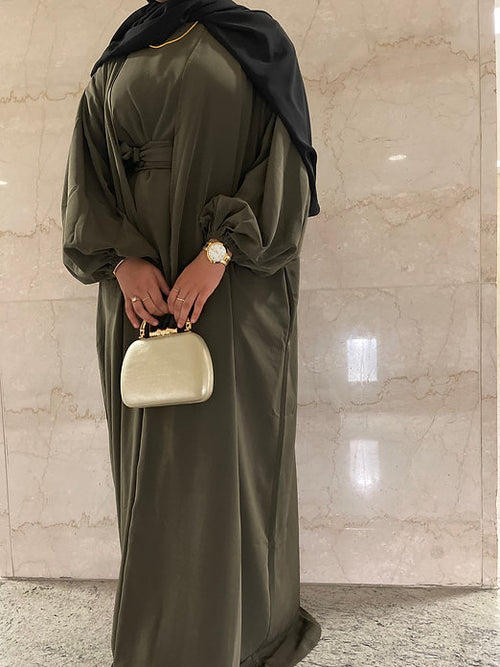 Khaki blossom open abayah