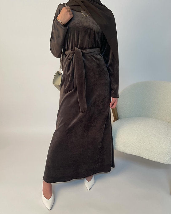 Velvet chocolate wrap-dress