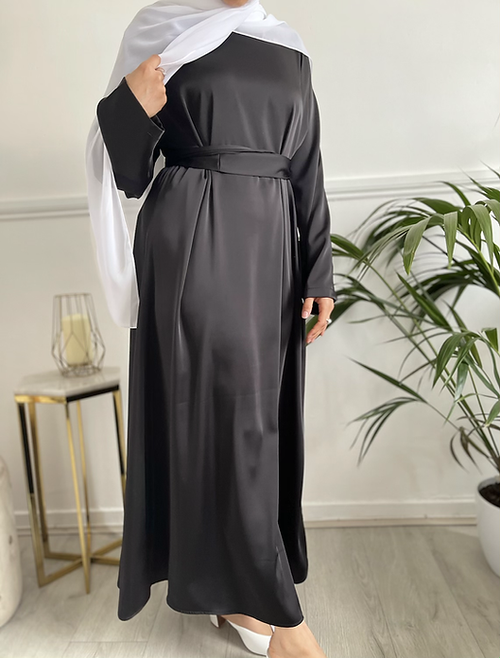 Black satin slip-dress