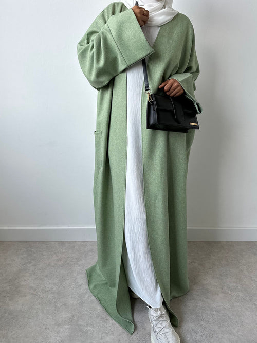 Almond green coat abayah