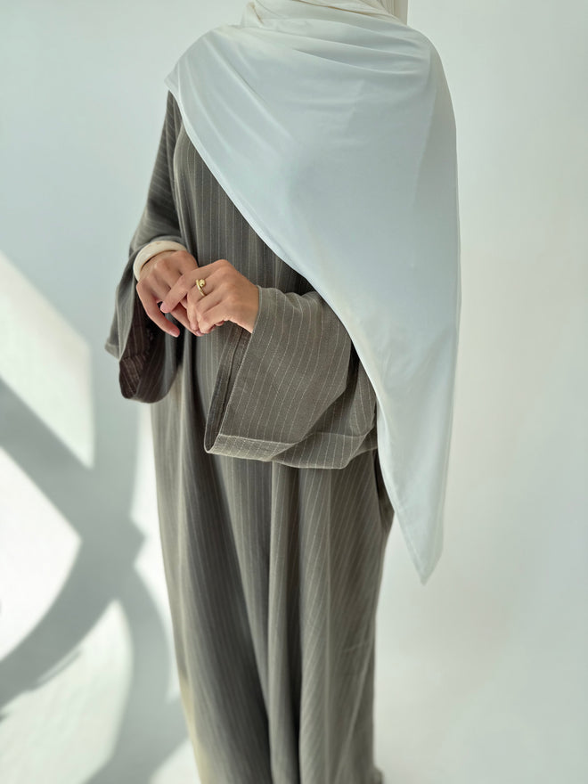 Khaki Linen Stripe abayah