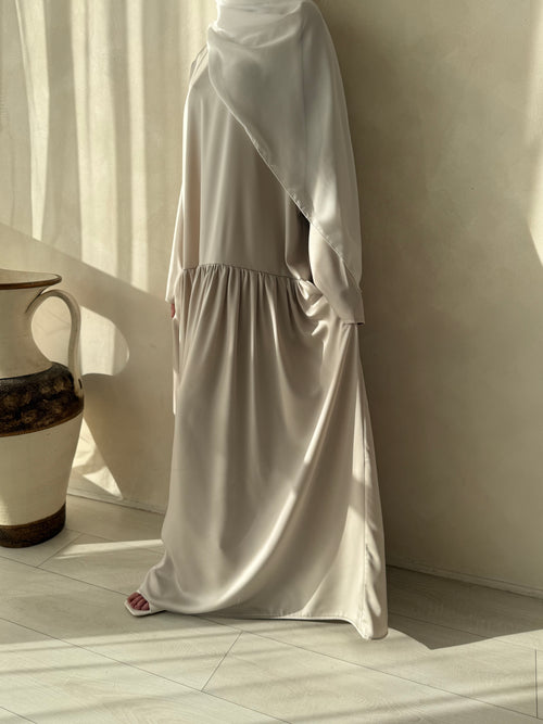 Satin Pearl ruched hem dress