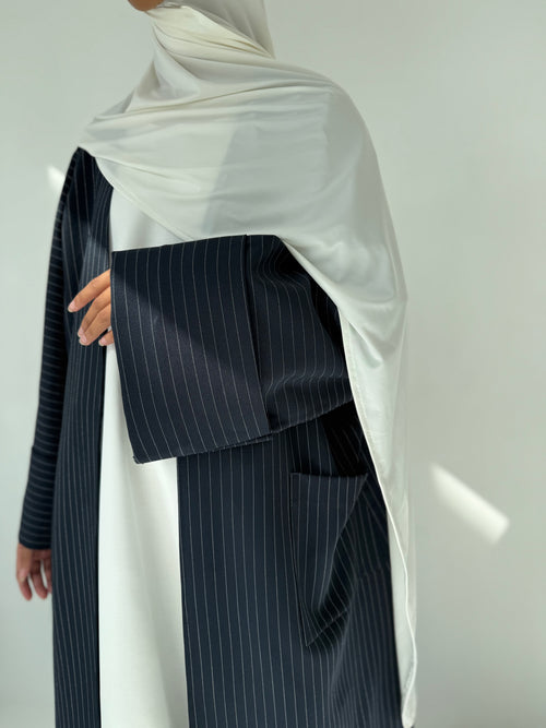 Navy Pinstripe Open Abayah