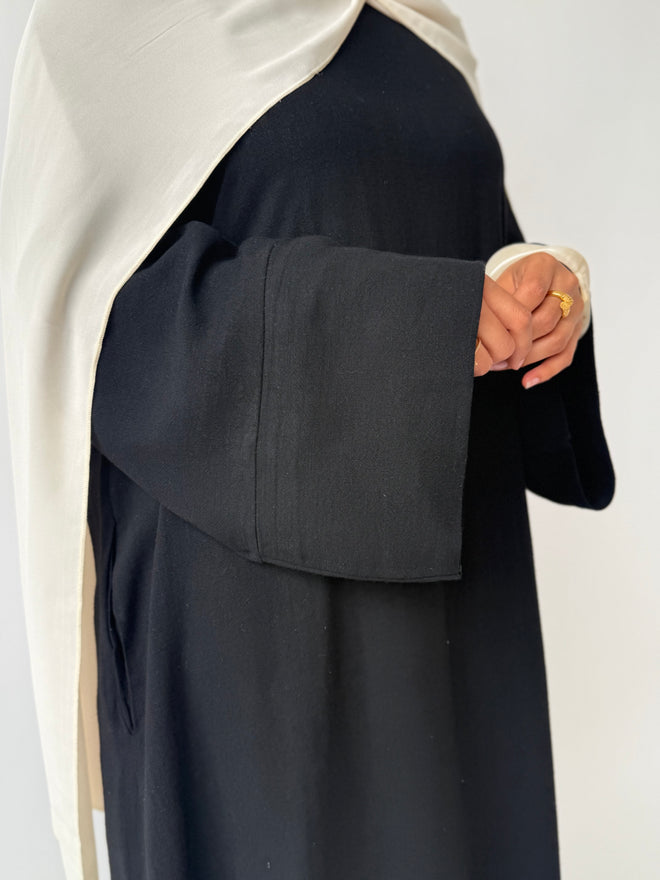 Black Linen blend ZIP abayah